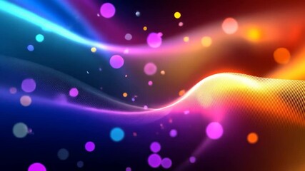 Poster - Abstract background with colorful glowing particles moving on a dark background. Ideal for technology, science, and music videos