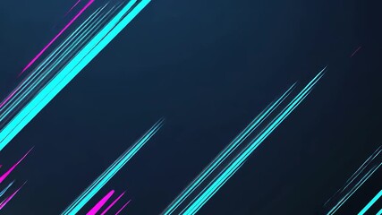 Poster - Cyan and purple diagonal lines are moving fast on a dark background. This is a great concept for speed, internet, energy, transition