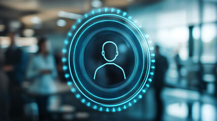 Poster - Digital user icon representing profile in modern interface, showcasing technology and connectivity in professional environment. design emphasizes innovation and user engagement