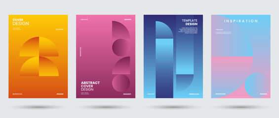 Abstract collection of geometric shapes backgrounds. Brutal contemporary figure circle oval wave patterns. Gradient color, cover, geometric, banner. Swiss design aesthetic