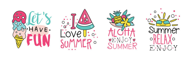 Poster - Summer Day Chill and Relax Sticker with Inscription Vector Set