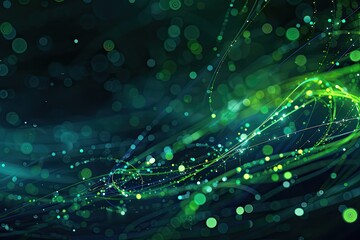 Fototapete - A mesmerizing abstract background featuring vibrant green and blue lights dancing in swirling patterns, ideal for technology themes.
