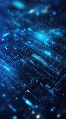 Poster - Abstract blue digital background with luminous particles and lines, perfect for technology, data, or futuristic themes.