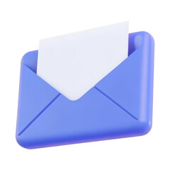 Wall Mural - blue envelope with blank paper 3d render icon isolated on transparent background cutout