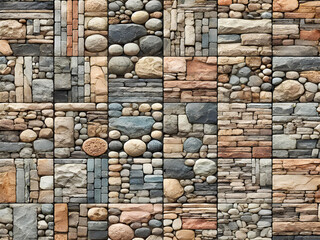 Versatile stone wall texture with various natural shapes and sizes. Ideal for use in architectural designs, creative backgrounds, and 3D rendering projects.