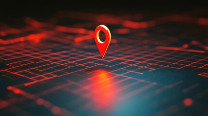 Poster - A sleek 3D representation of a navigation symbol featuring a directional arrow and location marker, floating against a digital grid background.
