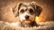 © hapsuwanArt - Fluffy, wrinkled face of a lovable dog gazes up with sweet, brown eyes, set against a warm, cozy background that feels like soft, fuzzy fabric.