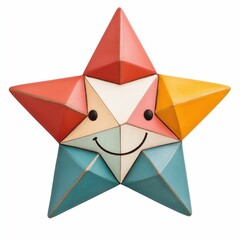Poster - This colorful and whimsical retro cartoon star features a happy  smiling face design that is both playful and visually striking  The stylized geometric shape and vibrant colors create a fun