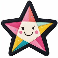 Poster - Vibrant and cheerful retro cartoon star with a happy  whimsical expression  featuring a fun and modern geometric design in a variety of bright colors  isolated on a clean white background