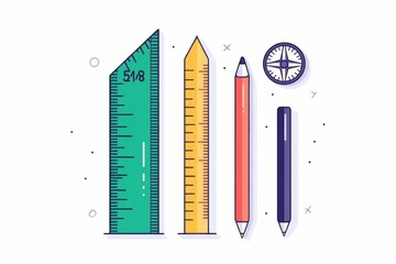Poster - Minimalist showcasing a clean and modern design of essential geometry measurement tools  including a ruler  compass  and protractor  isolated on a clean white background