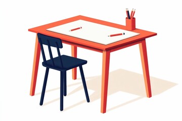 Poster - of a modern minimalist drafting table with a pencil and eraser set against a clean white background  This icon represents the tools and workspace of creative professionals such as architects