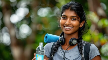 an attractive young Indian woman in a yoga outfit