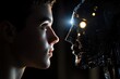 © GoodandEvil - Profile of a man facing an illuminated robotic face