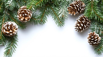 Poster - Photorealistic with side space for letters Card mock-up with a festive pine cone border and blank space for custom messages Stock Photo with copy space
