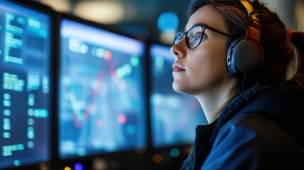 Poster - Young Woman Analyzing Data in High-Tech Environment