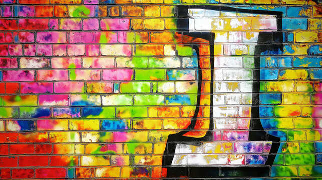 Pop art comic street graffiti with alphabet letter I on colorful brick wall.