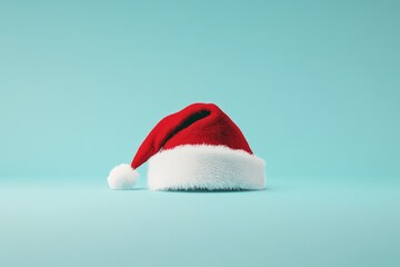 Sticker - Red and White Santa Hat on a Turquoise Background