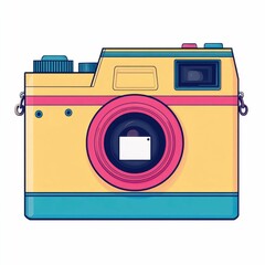Poster - Retro cartoon style of a colorful vintage inspired with a print coming out isolated on a clean white background  This image captures the nostalgic and playful charm of analog photography in a modern