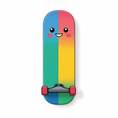 Poster - Retro cartoon style colorful skateboard with a happy cheerful face expression isolated on a clean white background  Vibrant fun and energetic graphic design or of a playful