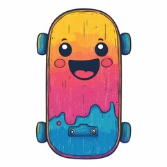 Poster - Vibrant and cheerful retro styled cartoon skateboard with a happy energetic expression isolated on a clean white background  Playful and fun with a stylized design