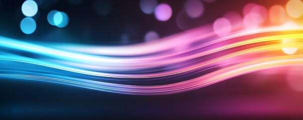 Poster - Vibrant Flowing Rainbow Light Trails - Surreal Abstract Background with Dynamic Glowing Layers and Smooth Gradients for Creative Projects