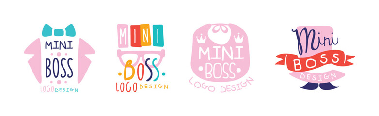 Canvas Print - Mini Boss Logo Design with Colorful Hand Drawn Element Vector Set