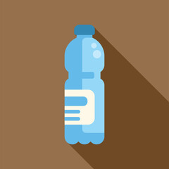 Sticker - Blue plastic water bottle with blank label casting a shadow on a brown background