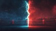 © Rashedul - Boxing Versus, competition, a battle background of boxing ring with red glowing lightning bolt cracks, Generative Ai
