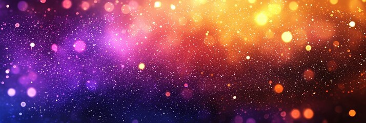 Poster - Vibrant bokeh lights in purple, orange, and yellow create an enchanting background, perfect for celebrations or artistic projects, featuring a blend of colors and glowing effects