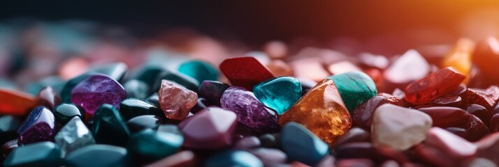 Canvas Print - A captivating close-up of colorful gemstones arranged in a rocky formation, showcasing the beauty and diversity of nature's treasures. Each gemstone represents a unique energy and power