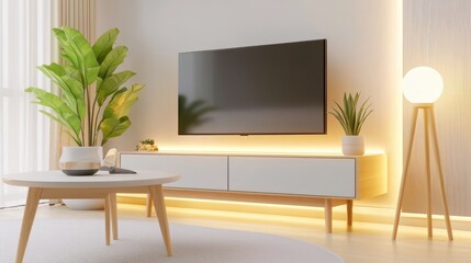 Poster - A small apartment living room with a compact TV setup, cozy furniture, and simple decor, maximizing space for entertainment.
