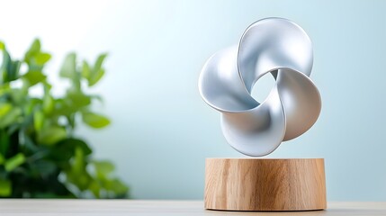 Poster - Dynamic Flow Fluid Metallic Sculpture with Curves - Captivating Modern Abstract Art Representing Kinetic Energy in Stillness