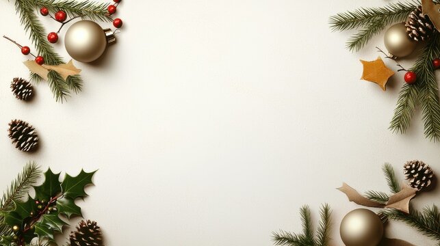 Vintage Christmas frame with distressed textures, classic ornaments, and muted holiday colors for a nostalgic holiday design.