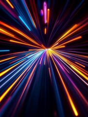 Canvas Print - Futuristic Motion Light Trails: Virtual Reality, a mesmerizing abstract art piece depicting an energetic flow of light in a dark space symbolizing speed, energy, movement, technology and the future.