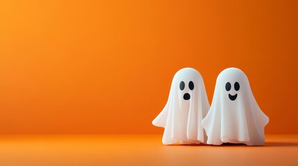 Poster - Two friendly ghost characters with happy expressions, perfect for Halloween decorations, greeting cards, and social media posts.