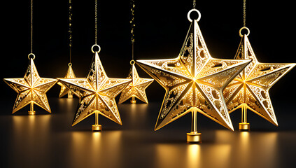 golden christmas star ornaments glowing night creating festive scene
