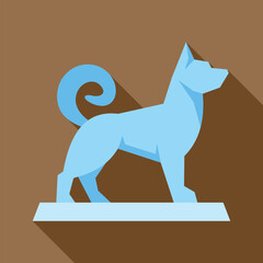 Wall Mural - Blue dog statue standing on a pedestal, casting a long shadow