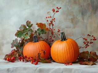 Canvas Print - Autumn still life with pumpkins and empty space for personalized messages