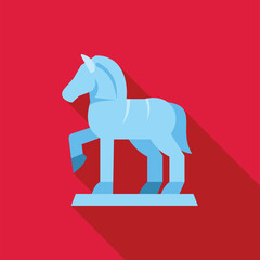 Poster - blue horse statue standing on a red background, simple style illustration