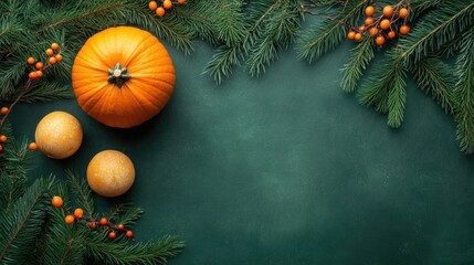 Poster - Pumpkin and Holiday Background Top View