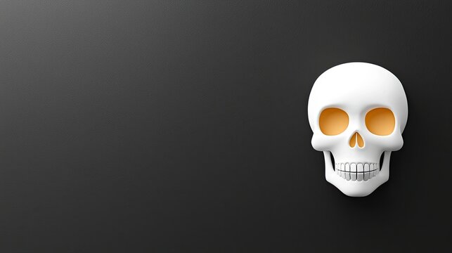 Minimalist Halloween background with clean white skull icon on a flat black background, evoking a simple, spooky atmosphere