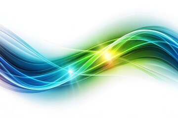 Abstract green blue wave light effect in perspective vector illustration. Magic luminous azure glow design element on dark background, flash luminosity, abstract neon motion glowing wavy lines