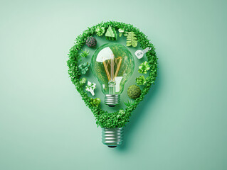 Wall Mural - A light bulb is surrounded by various plants and vegetables, creating a unique