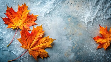 Wall Mural - Autumn maple leaves frozen in ice texture background