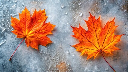 autumn maple leaves under ice background