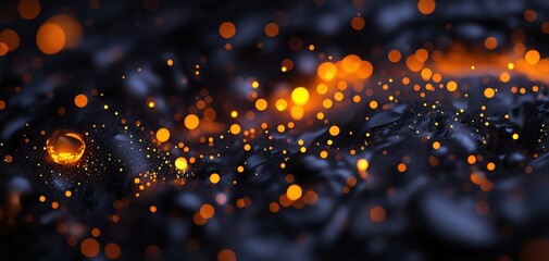 Poster - Glowing particles in a dark setting, creating a mesmerizing abstract background.