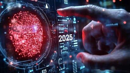 Poster - Futuristic interface displaying digital fingerprint recognition technology for security in 2025