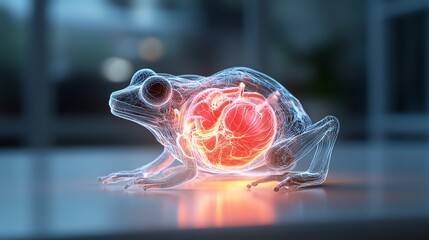 Crosssection of a frog s heart with three chambers lit, Frog Cardiovascular System, amphibian heart anatomy