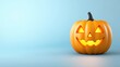© Johannes - An unlit Halloween Jack O Lantern isolated on a widescreen pale blue background