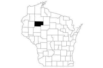 Map of rusk County in Wisconsin state on white background. single County map highlighted by black colour on Wisconsin map. UNITED STATES, US